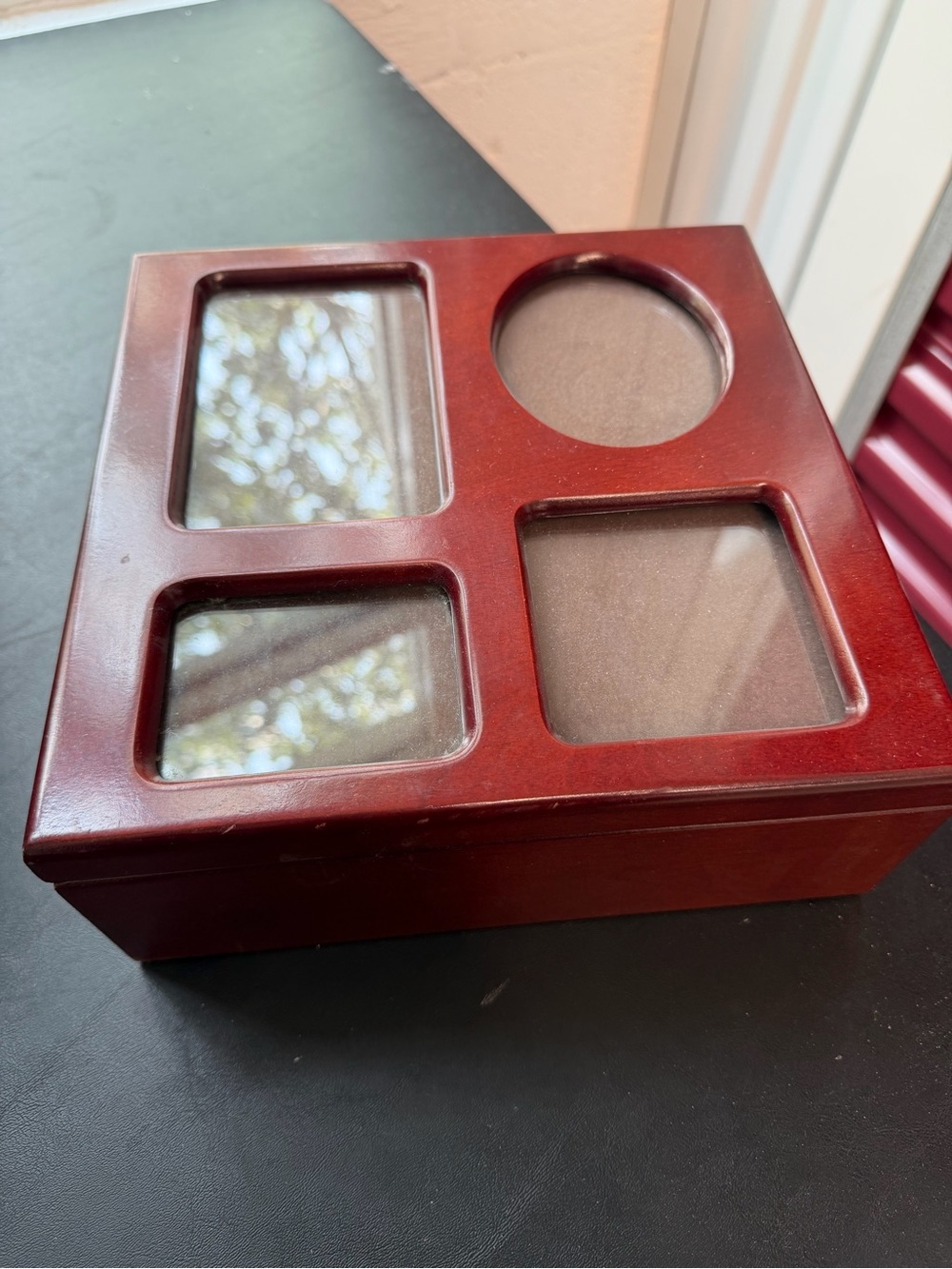 Mahogany Wooden Keepsake Display Box with Photo Frame Lid Photo Storage